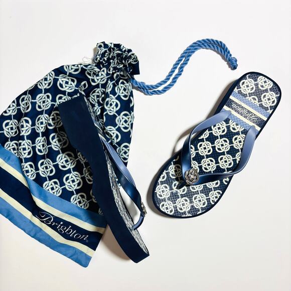 Brighton Shoes - Brighton Navy Flip Flops – Designer Sandals with Patterned Soles